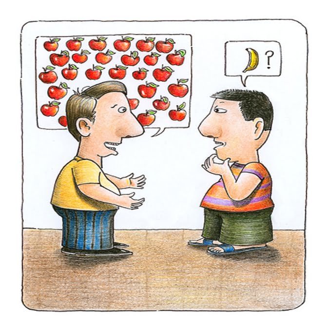 Caricatura sobre la comunicación humana interpersonal y malentendidos